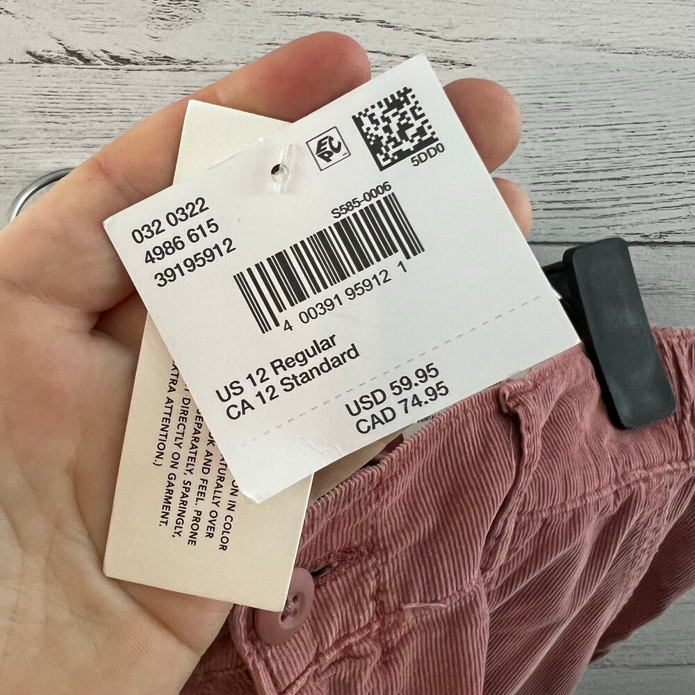 American Eagle NWT Super High Rise Baggy Jogger Pink‎ Corduroy Cargo Size 12 - Picture 9 of 11